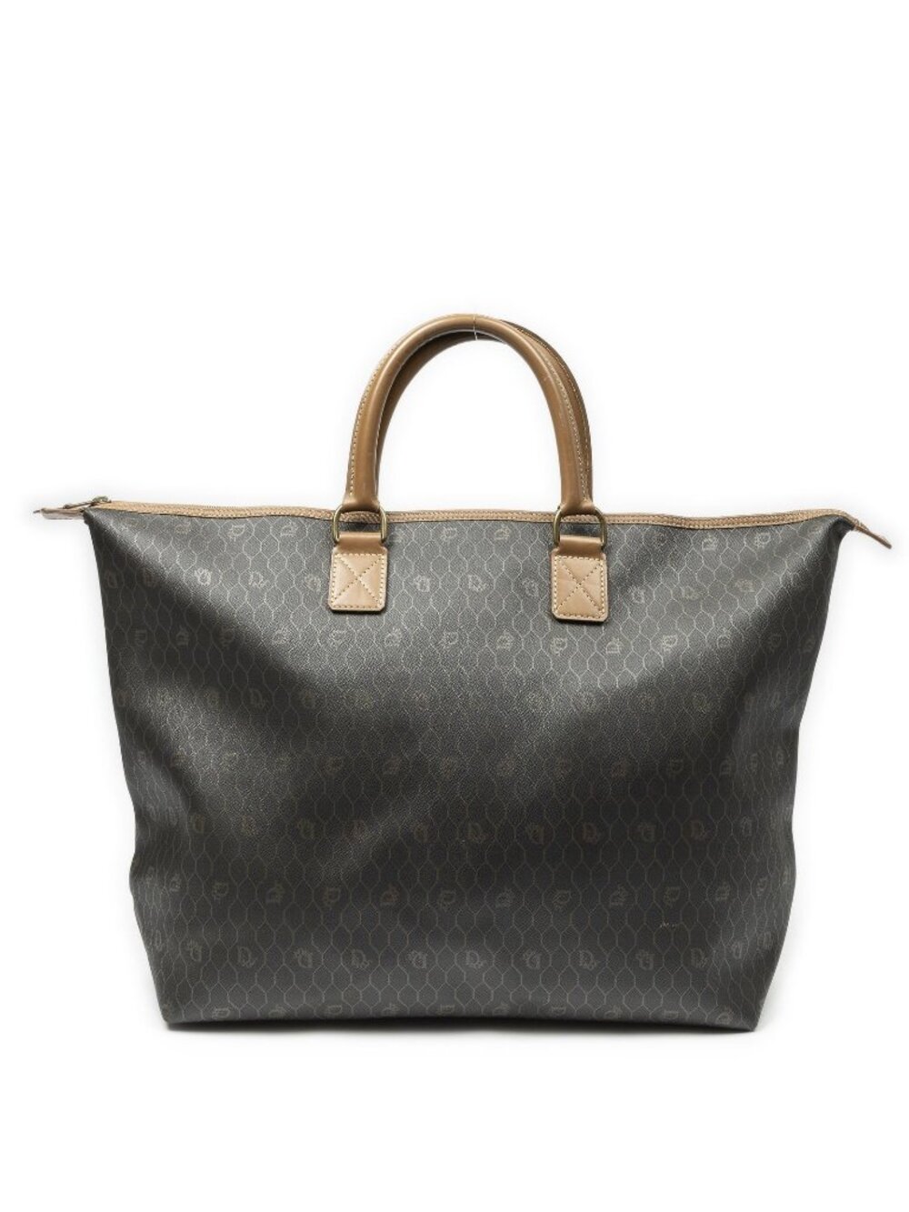 Dior Large Zip Weekender Dark Gray Brown Honeycomb Canvas Travel Bag